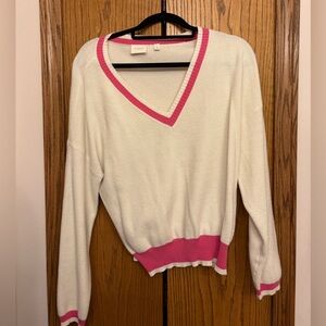 Pink and white v neck sweater